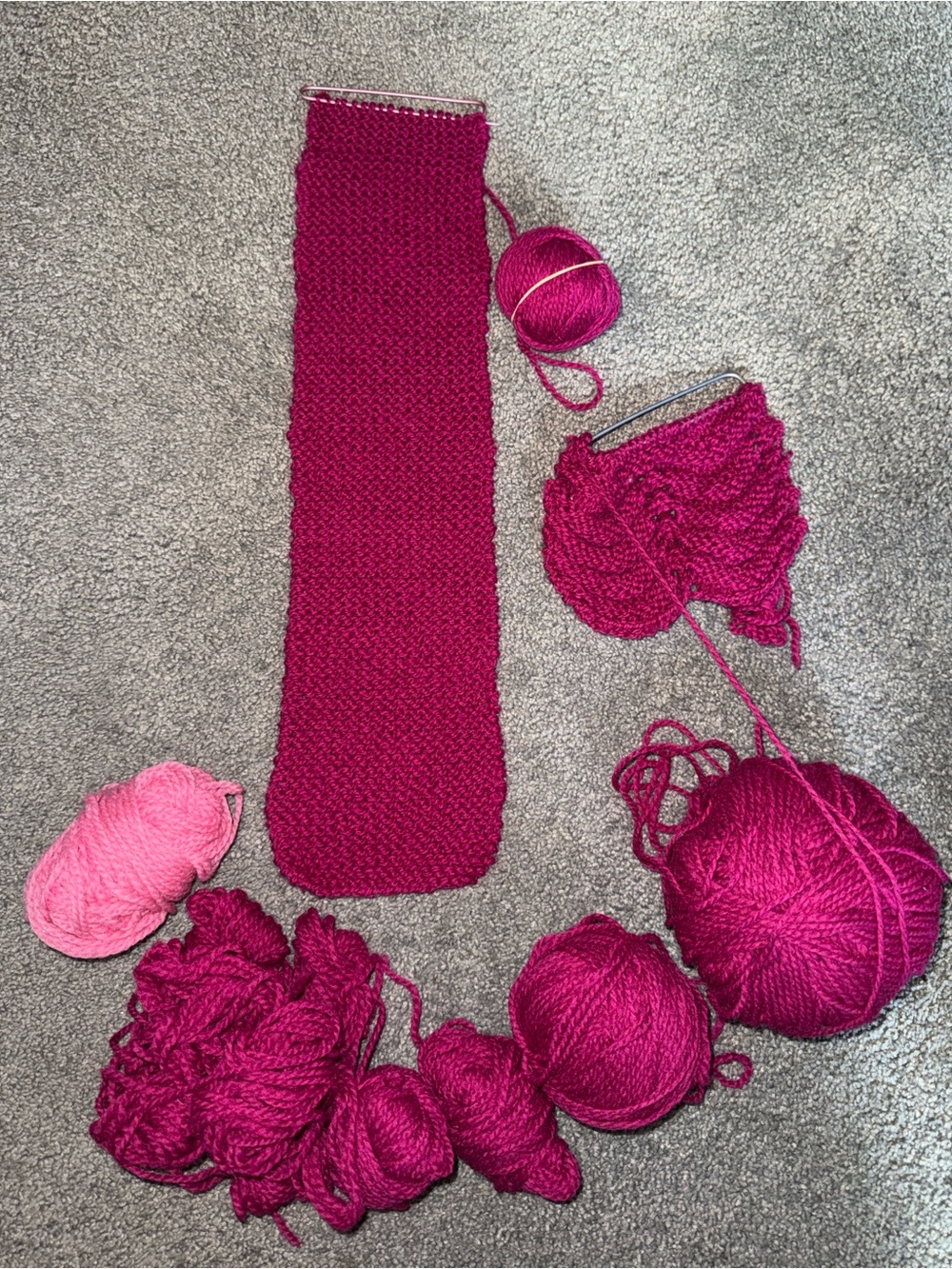 Yarn Project Partially Completed. Magenta/Burgundy w/Pink for Accent. Clips Incl